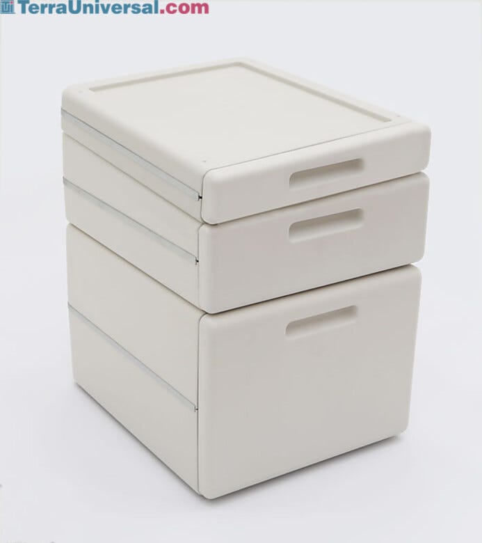 Stackable drawers mount easily under work surfaces and shelves.