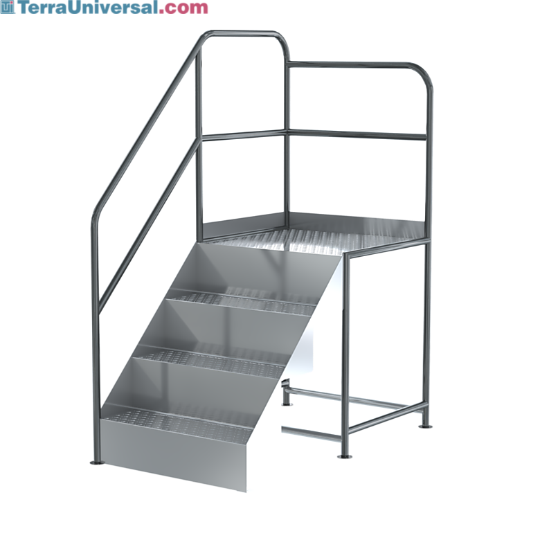 BioSafe® 4-step access work platform with left-side handrail and round tubes  |  2807-87-L displayed