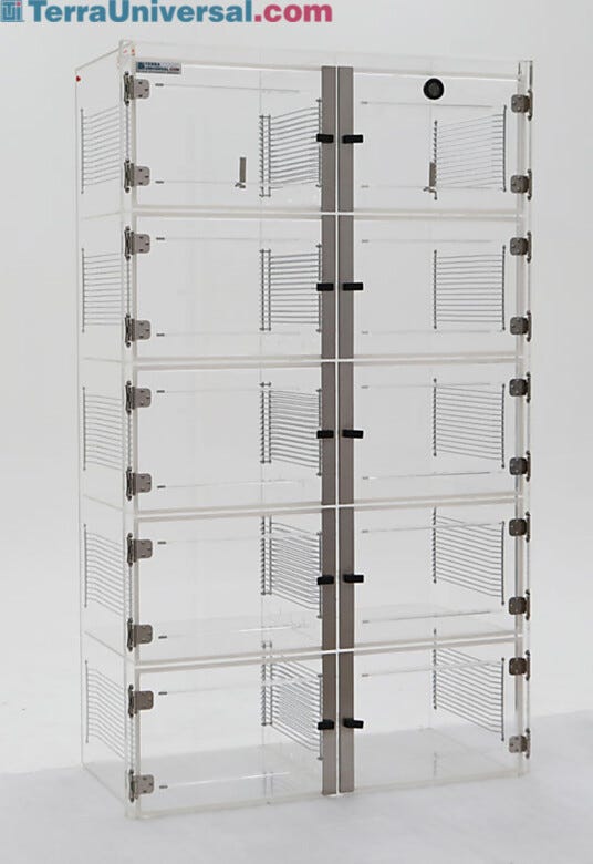 ValuLine® acrylic desiccator cabinet, 10 chambers with adjustable shelving | 3949-37C displayed