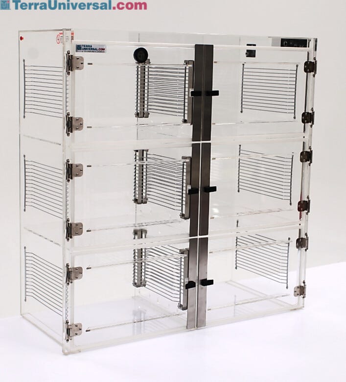 ValuLine® acrylic desiccator cabinet, 6 chambers with adjustable shelving | 3949-35C displayed