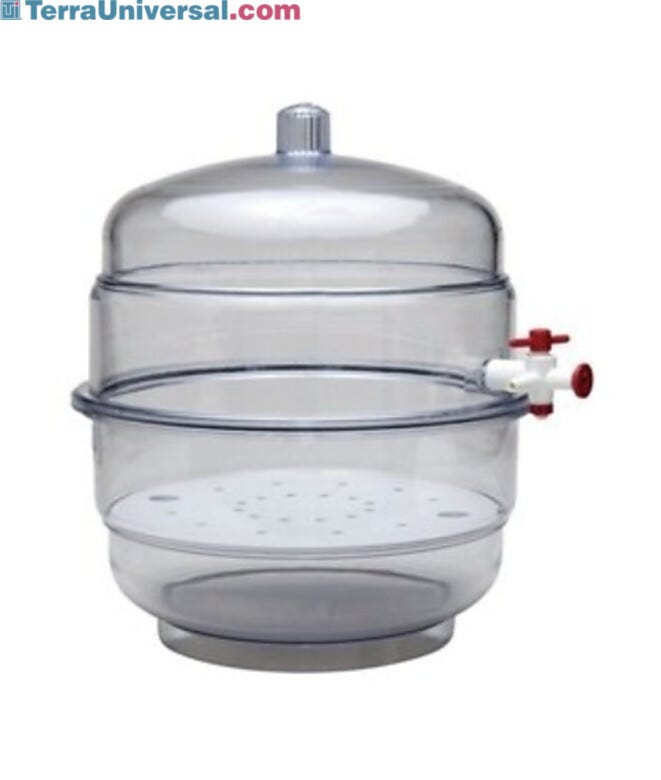 Compact drying chamber ideal for lab use; includes stopcock for connection to vacuum tubing | 1539-51 displayed
