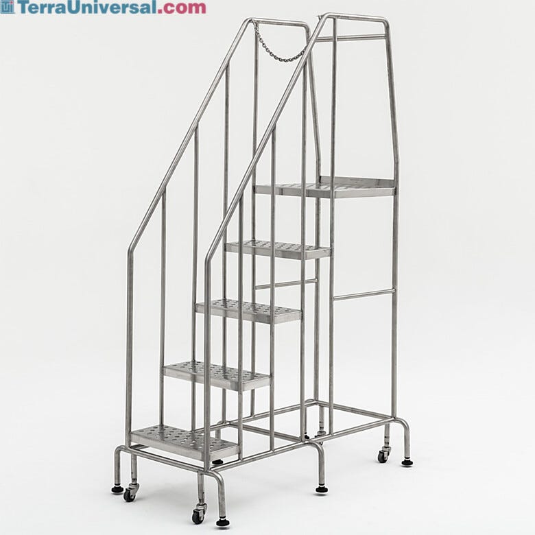 Terra’s BioSafe® 5 step ladder features a streamlined design with minimal crevices to simplify cleaning and reduce particle accumulation | 2805-09B-316 displayed