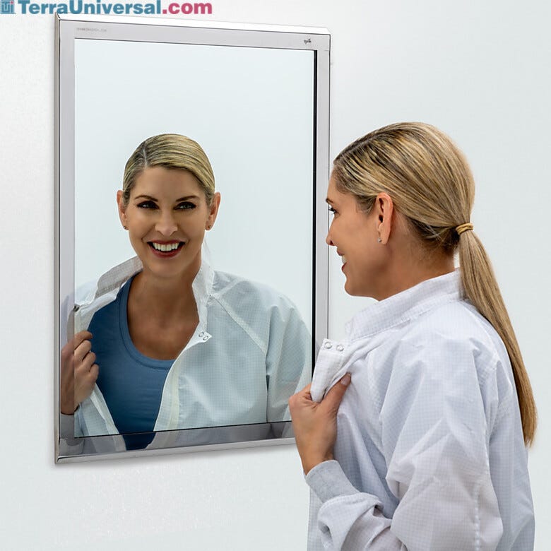 BioSafe® cleanroom mirrors eliminate sharp edges to simplify cleaning. Industrial-grade, copper-free glass insures optimal cleanliness and corrosion protection  |  5252-54B displayed