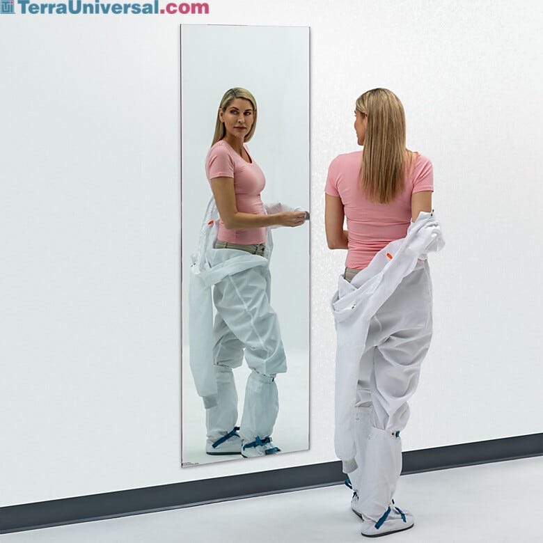 BioSafe® cleanroom mirrors eliminate sharp edges to simplify cleaning. Industrial-grade, copper-free glass insures optimal cleanliness and corrosion protection  |  5252-59B displayed