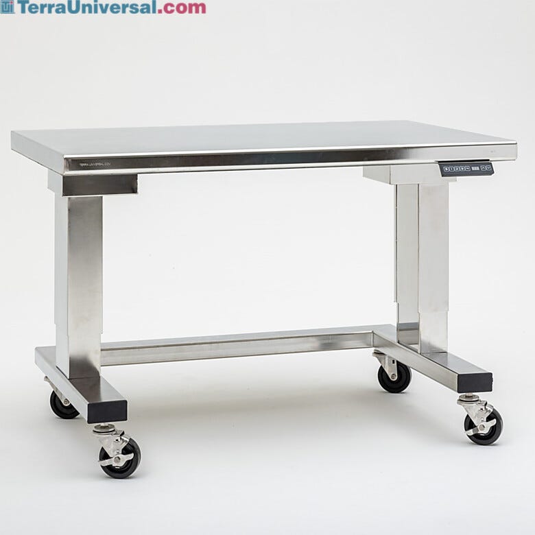 Fully enclosed adjustable height work station suited for critical environments. Electropolished finish optional.  |  9605-34-E displayed