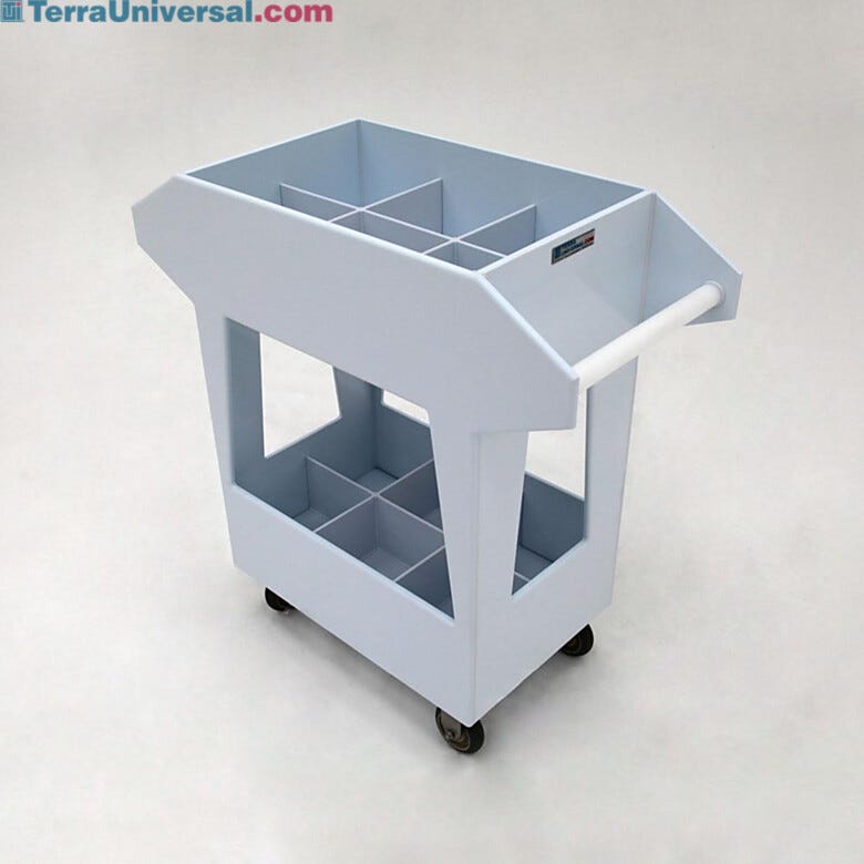 Polypropylene chemical cart with 12 compartments for safely transporting acids and corrosive chemicals | 3401-50 displayed