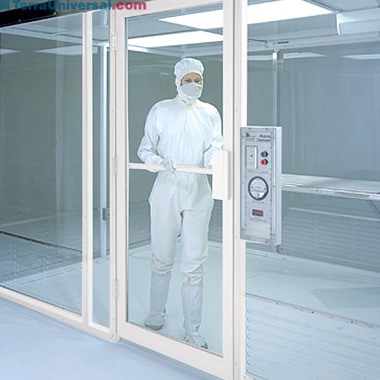 Swing door with powder-coated aluminum frame.