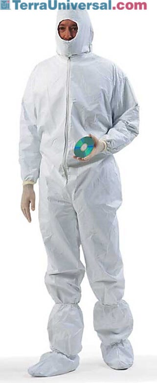ProClean disposable garments are three times cleaner yet cost less than traditional disposables; shown with coveralls, hood, boots | 1350-52 displayed
