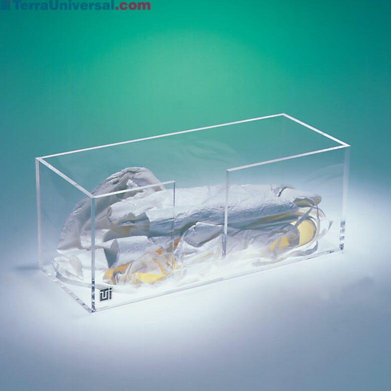 Large capacity Cleanroom Benchtop Bootie Dispensers in acrylic feature a side slot for easy access  |  4950-97 displayed