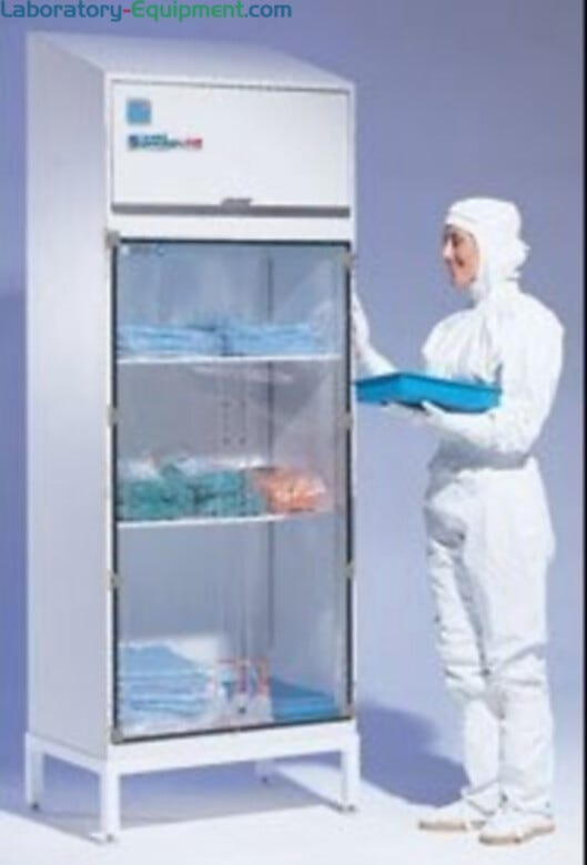 Type C Cleanroom Garment Storage Cabinet features a full cabinet with optional shelves for cleanroom garments and materials | 4205-21C displayed