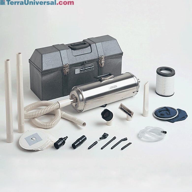 Made of stainless steel, the hand-held UPLA-filtered Micro-Vac vacuum is clean and lightweight. A complete attachment kit is included  |  5100-00 displayed