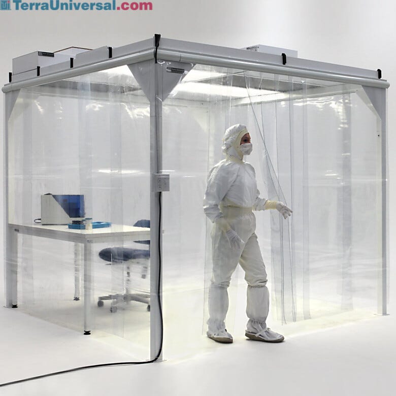 Curtain panels mounted in a ValuLine® Softwall Cleanroom.  |  1320-34 displayed