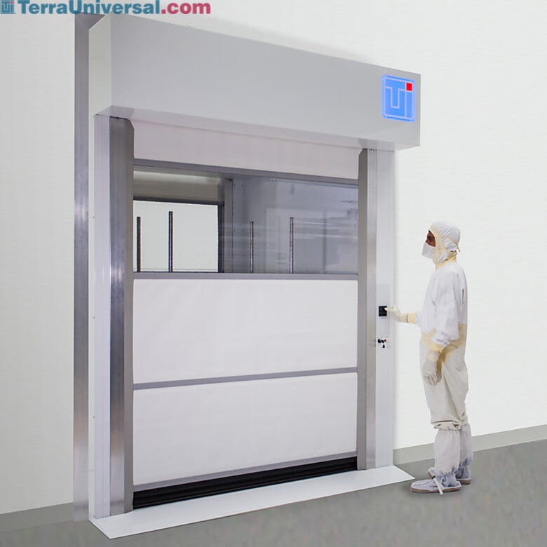 High-speed roll-up door pass-through chambers feature interlocked doors that open in under four seconds  |  6771-00 displayed