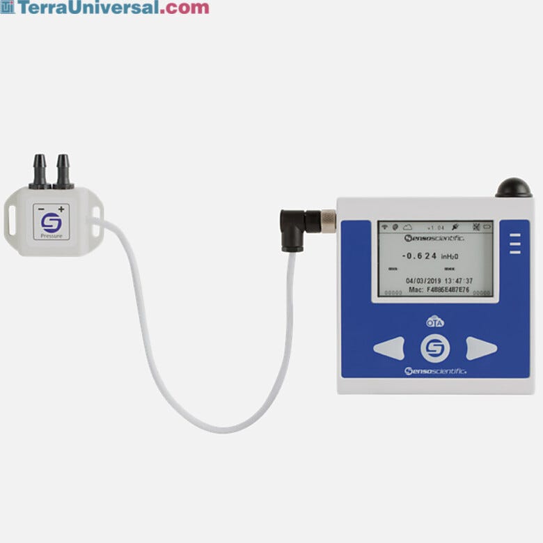 Differential pressure sensor by SensoScientific® records and sends data to a standard access point that can be assessed by any Wi-Fi enabled network  |  6607-10 displayed