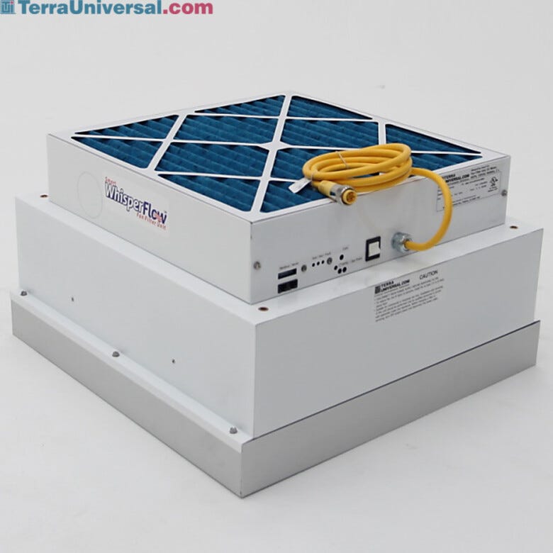 Smart Fan Filter Unit with EC motor meets low-energy requirements (2' x 2' model shown)  |  6601-22-H-EC displayed
