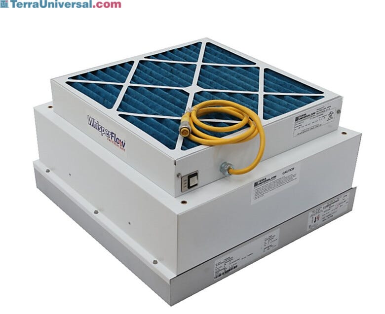 2'x2' WhisperFlow Fan Filter Unit with internal baffling and aluminum diffuser | 6601-22-U displayed