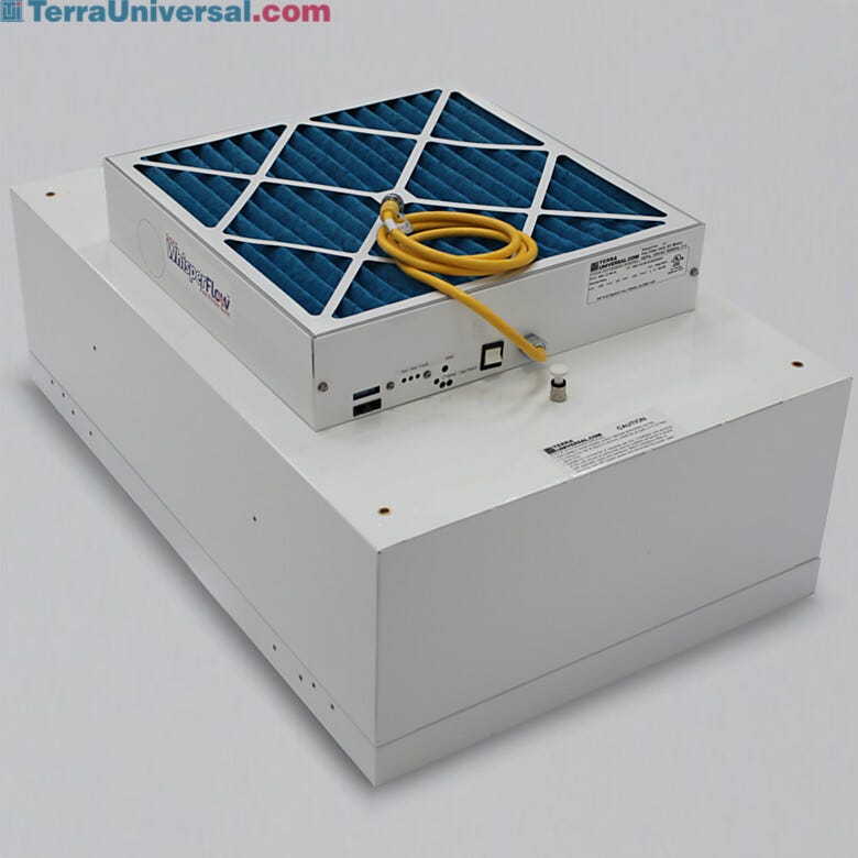 Smart HEPA Fan Filter Unit with EC Motor and Room-Side Replaceable Filter, which prevents celing breach and cleanroom shut-down during serving  |  6601-23A-HR-EC displayed