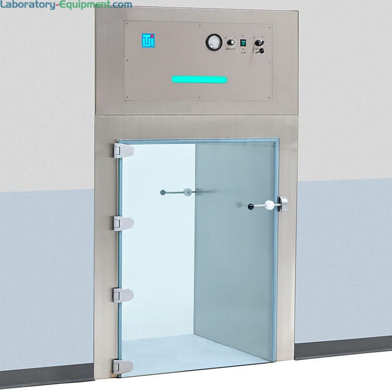 Smart recirculating filtration pass-through utilizes a pivoting bar latch with large ergonomic handle on each door that rotates into the catcher  |  2627-PP-03 displayed