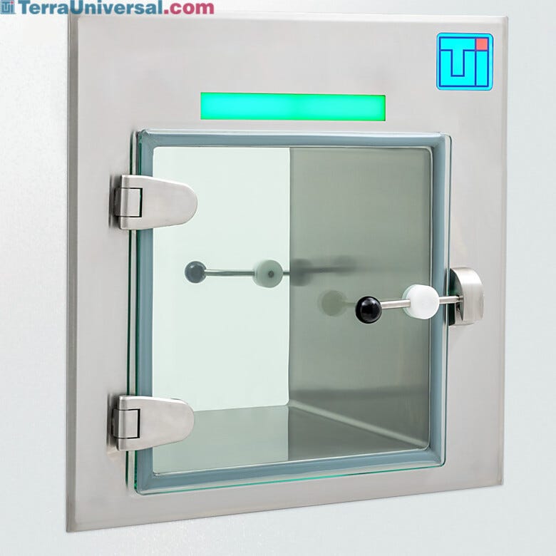 Smart pass-through utilizes a pivoting bar latch with large ergonomic handle on each door that rotates into the catcher | 2627-PP-02 displayed