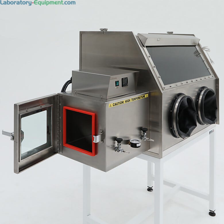 Pass-through oven provides a convenient, fast way to dry or degas parts before transfer into glove box chamber  |  9602-03A displayed