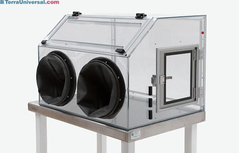 ValuLine® Portable Polycarbonate Glovebox shown with optional airlock  |  3308-56 displayed