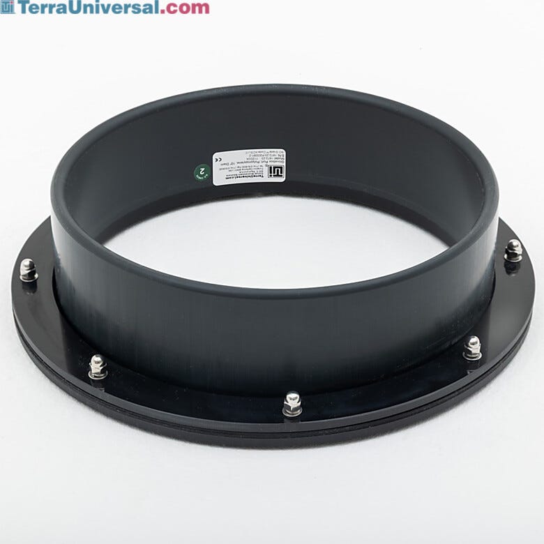 Exterior of polypropylene glovebox port with round cutout and neoprene gaskets | 1672-23 displayed