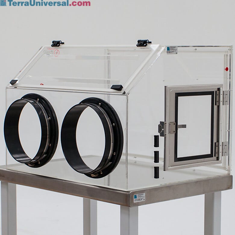 Static-Dissipative PVC ValuLine® Portable Glovebox maintains a low-humisity environment to protect moisture-sensitive parts  |  3308-52 displayed