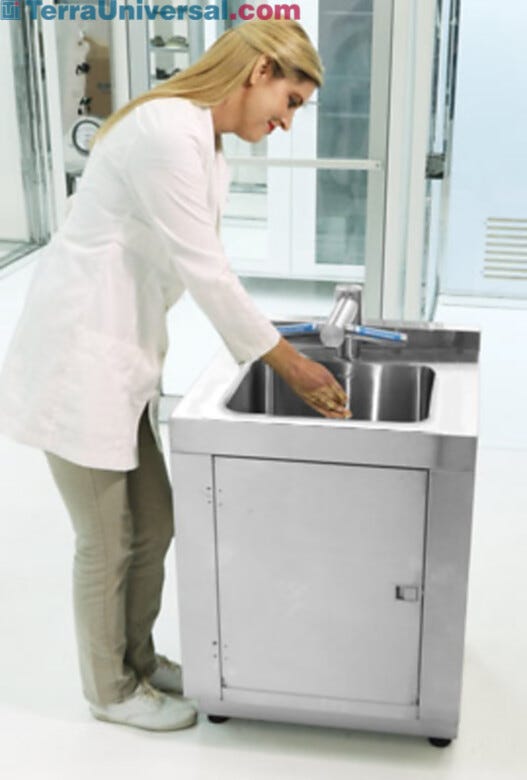 Stainless steel ISO-compliant hands-free sink and dryer station minimizes sources of microbial growth | 9600-60C displayed