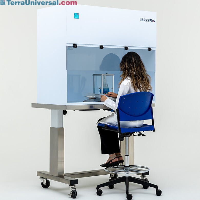 Portable clean bench with static-dissipative PVC sash for contamination-sensitive applications and recessed LED lighting  |  1688-40A displayed