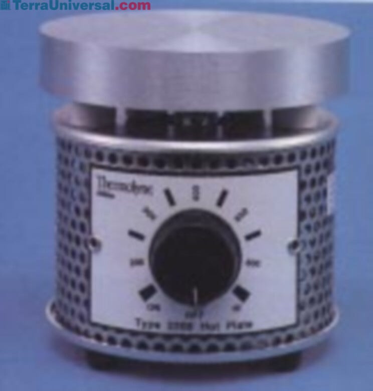 Aluminum-Top Micro Hot Plate from Thermo Fisher Scientific features infinitely adjustable temperature control from 38 to 220°C | 4000-77 displayed