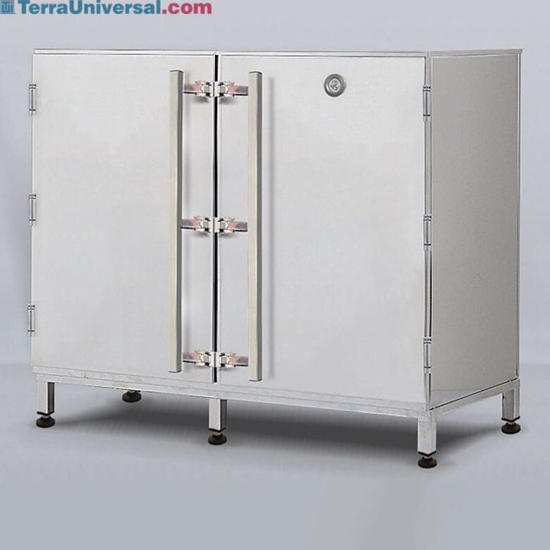 RH-controlled dry bulk storage cabinet with hygrometer (2 x 30 gal. drum capacity shown).  |  1989-00 displayed