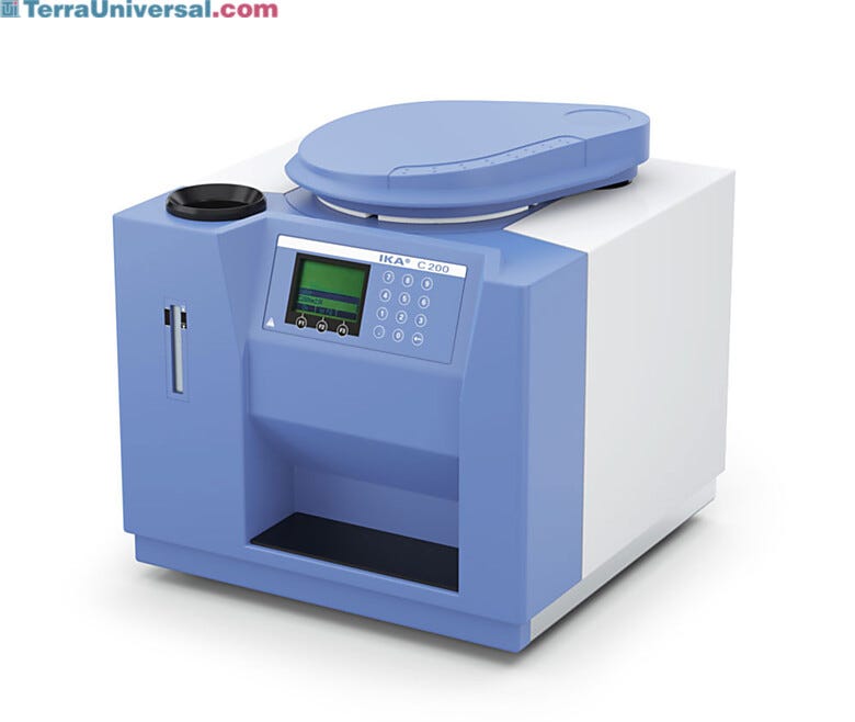 The compact, semi-automated C 200 Calorimeter from IKA measures caloric values for samples in educational labs  |  6925-38 displayed