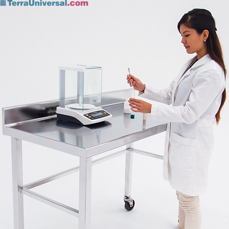 ISO 6 Stainless Steel Lab Table with Backsplash features a seamless, radius cove for easy clean-up  |  9607-02 displayed