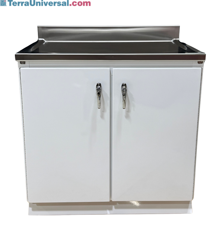 Lead-lined cabinet with two swing doors in powder-coated finish with stainless steel marine edge counter top and backsplash  |  5609-14 displayed