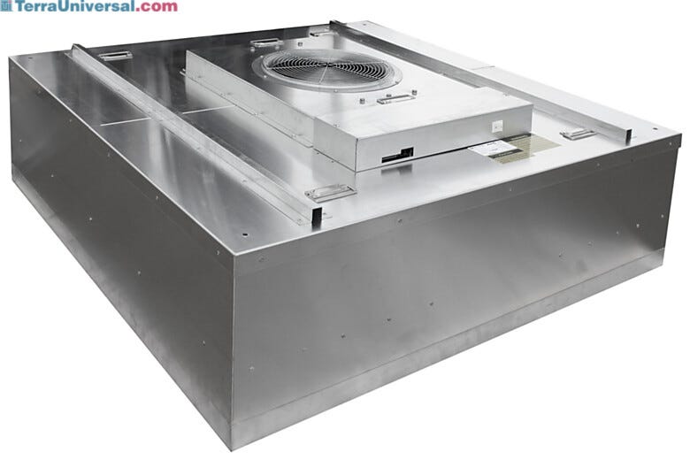 4' x 4' stainless steel fan filter unit with HEPA filter and energy-efficient EC motor for cleanroom applications | 6601-44A-H displayed
