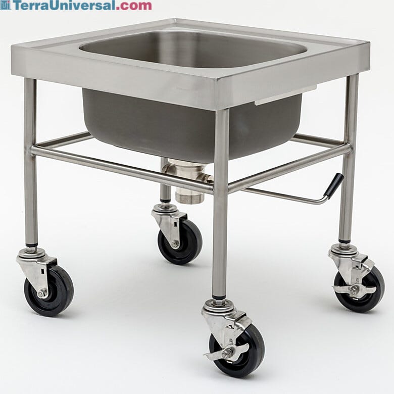 Cleanroom mobile sink with stainless steel construction resists corrosion and chemical damage in wet areas | 1373-64 displayed