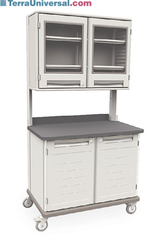 Starsys mobile work center with epoxy resin top, locking base and overhead cabinets  |  1311-33 displayed