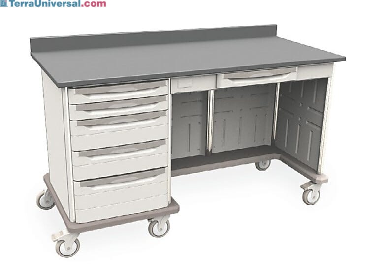Starsys mobile work center with epoxy resin top, kneewell and standard drawers  |  1311-38 displayed
