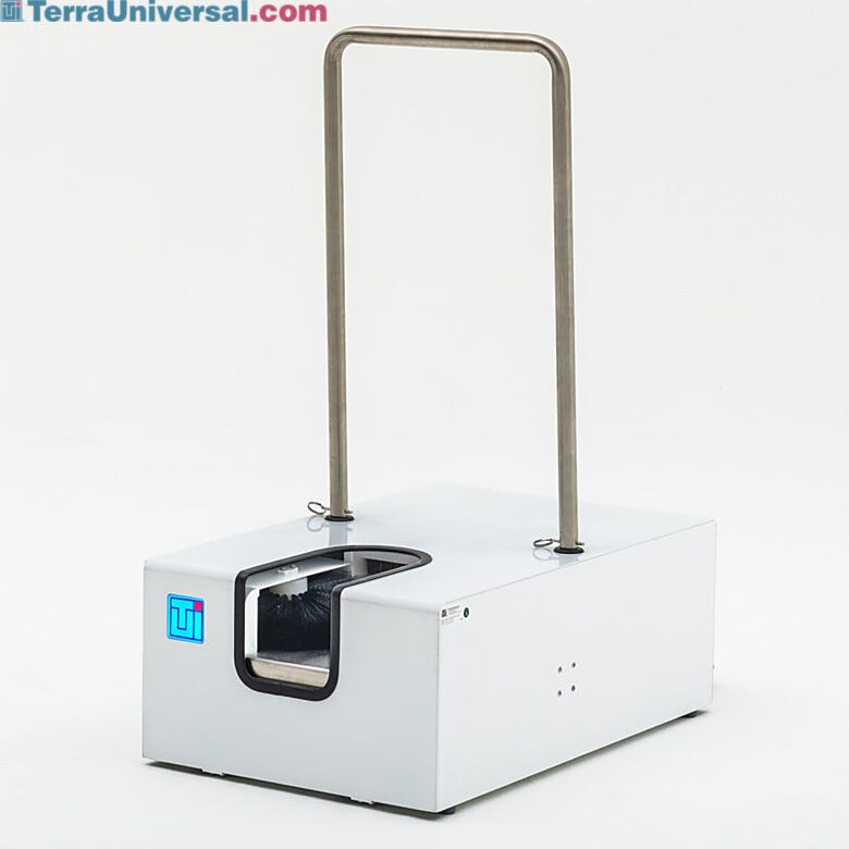 Powder-coated steel motorized shoe cleaner provides efficient footwear cleaning  |  1784-14B displayed