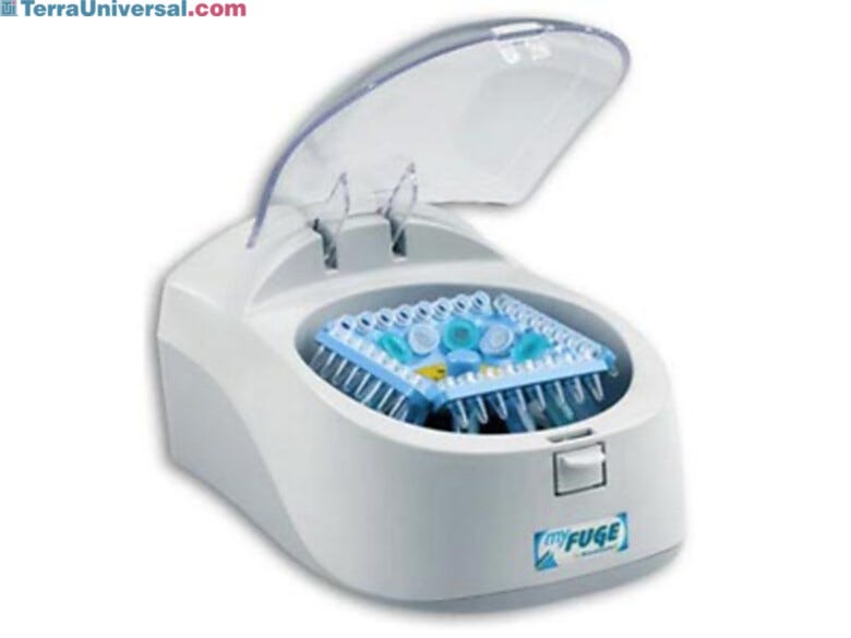MyFuge 12 eliminates the need to change rotors when switching between microtubes and PCR strips.  |  2825-01 displayed