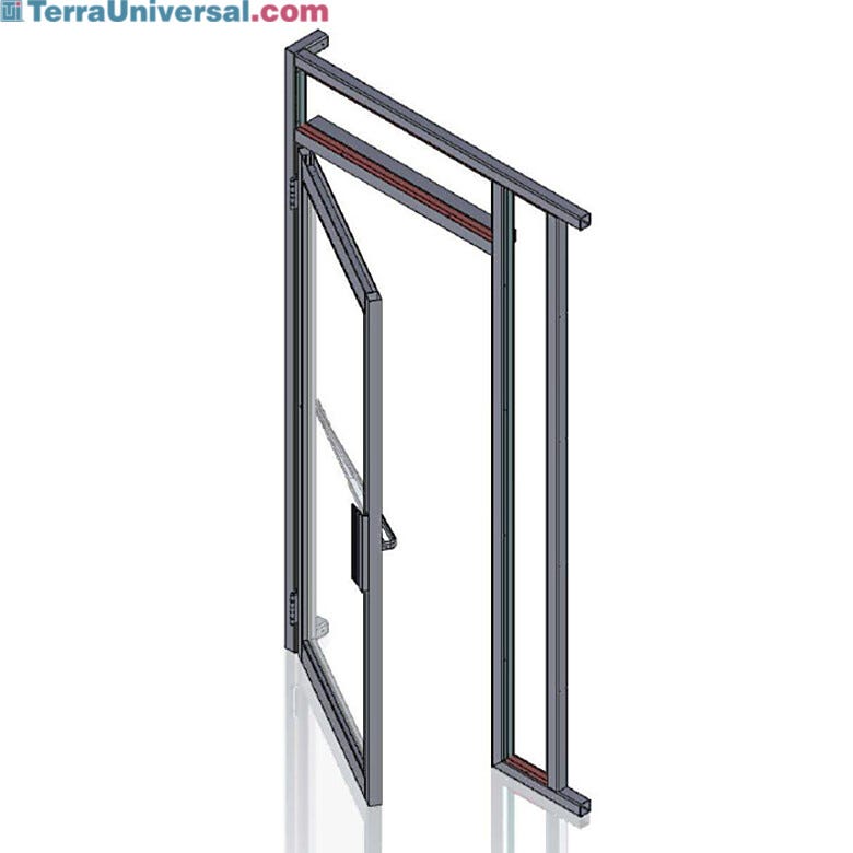 Outward swinging left-handed door assembly; default door configuration for ValuLine® hardwall cleanrooms.  |  6710-14A-R-PC-VL displayed