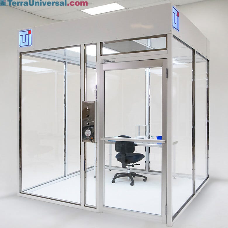 Hardwall cleanroom shown with powder-coated steel frame. | 6600-63A displayed