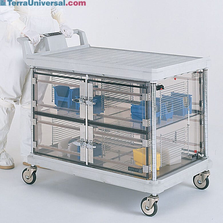 DesiCart, Low Humidity Transport Carts features high-density polyethylene frame, steel rails, and a four chamber acrylic desiccator  |  4002-50B displayed