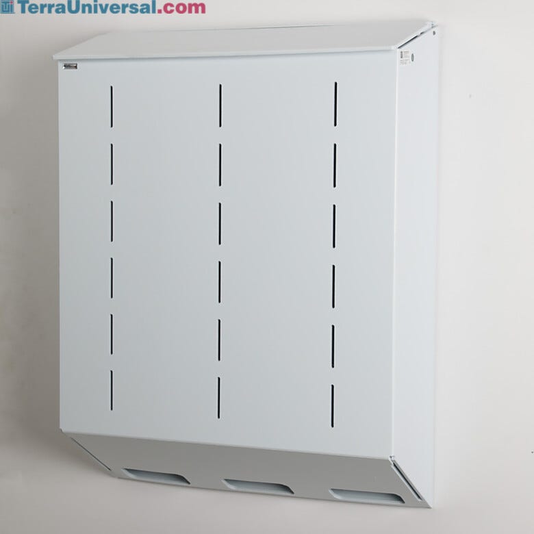 Polypropylene glove holder with 3 compartments, wall mount design and no catch basin, 24