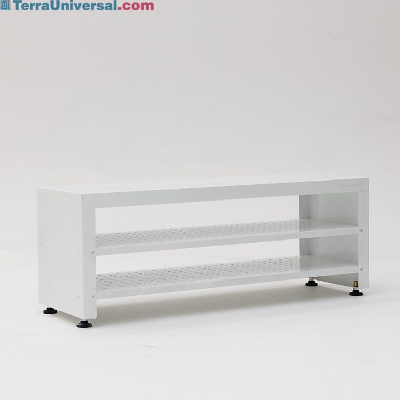 ISO 8 powder-coated steel gowning bench with integrated bootie rack  |  1540-25 displayed