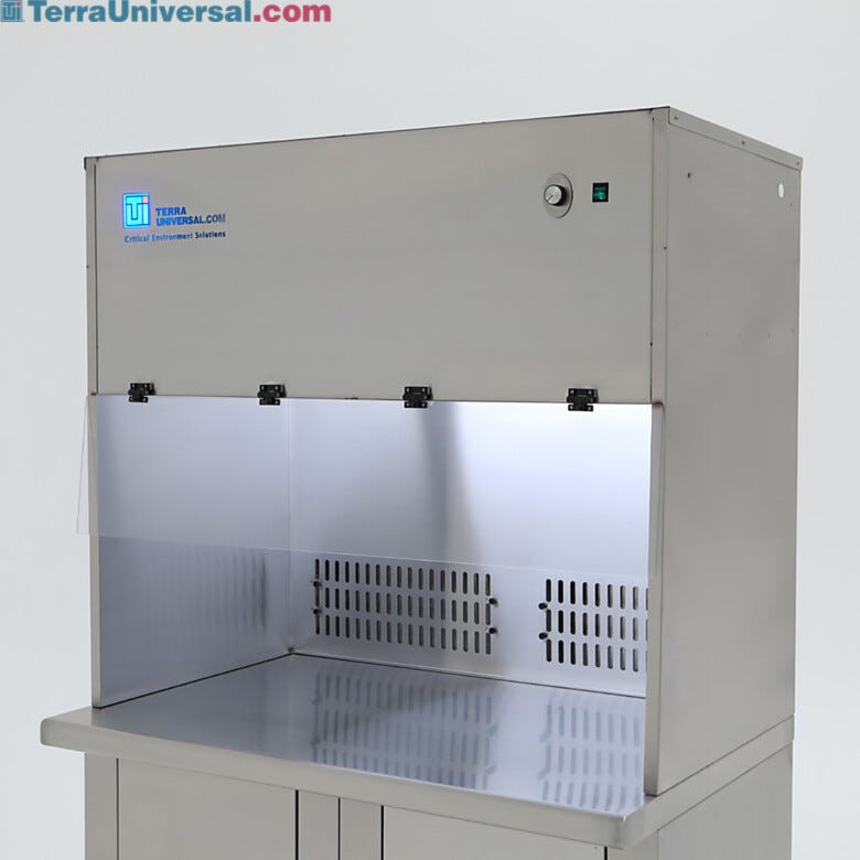 Stainless steel ISO 5 recirculating vertical laminar flow hood with adjustable rear vents; 48