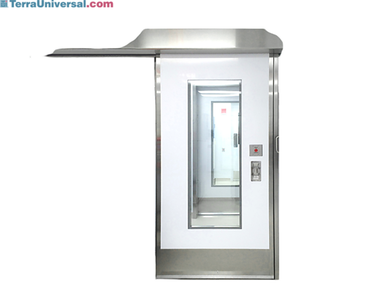 Single sliding fiberglass cleanroom door with seamless FRP panel and stainless track system | 1999-56 displayed