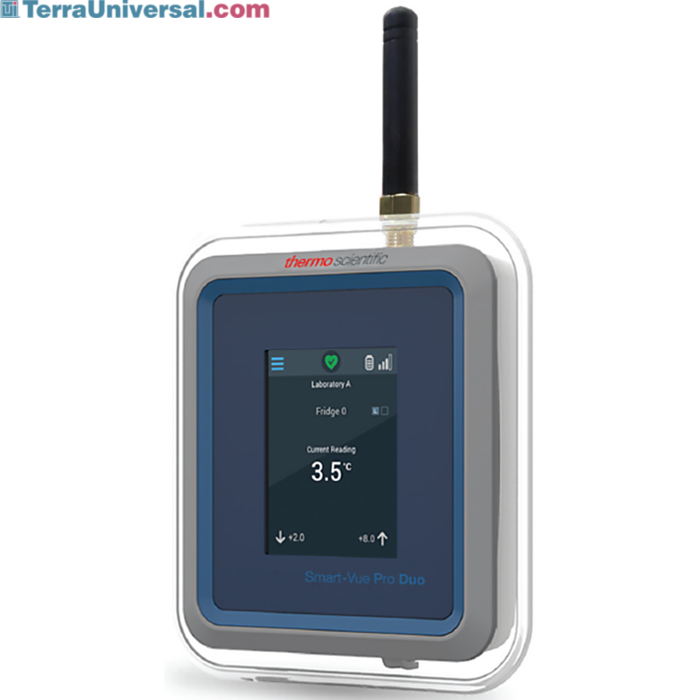 915MHz Smart-Vue Pro Duo Remote Monitoring System by Thermo Fisher Scientific with two sensor channels monitors multiple equipment simultaneously; SVPHWRMOD012  |  1620-97 displayed