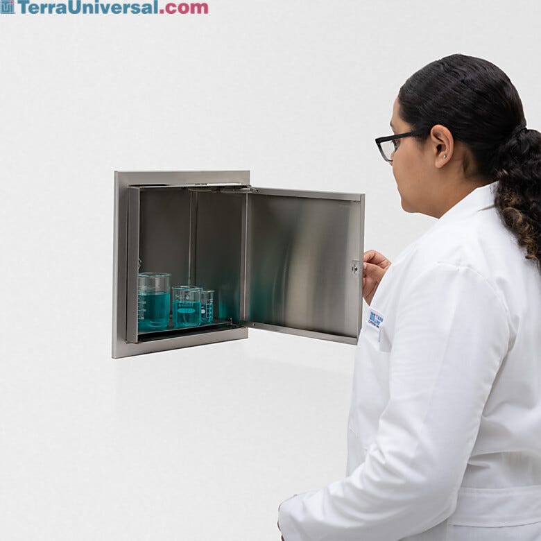 Terra's recessed specimen pass-through cabinet is a convenient way to transfer samples in a lab or physician's office. | 2640-97A displayed