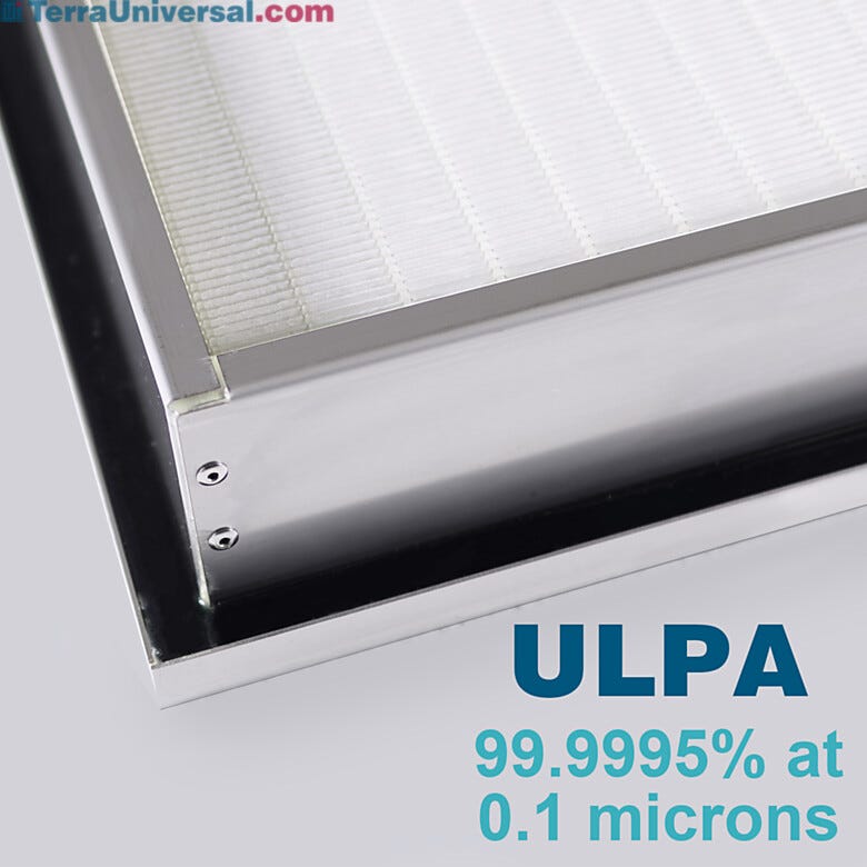 Room-side removable (RSR) ULPA filter with stainless steel frame. Allows filter to be quickly removed without dismantling FFU from the ceiling  |  6601-28-RS displayed